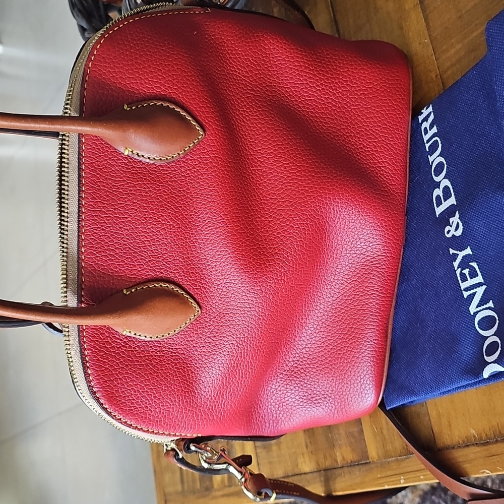 Dooney & Bourke Pebble Grained Red Leather Domed Satchel - Picture 2 of 6